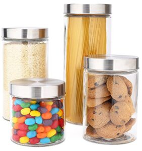 eatneat 4 piece beautiful glass kitchen canisters with stainless steel lids - premium food storage container, versatile cereal, sugar, flour, coffee, snacks container for clean kitchen organization