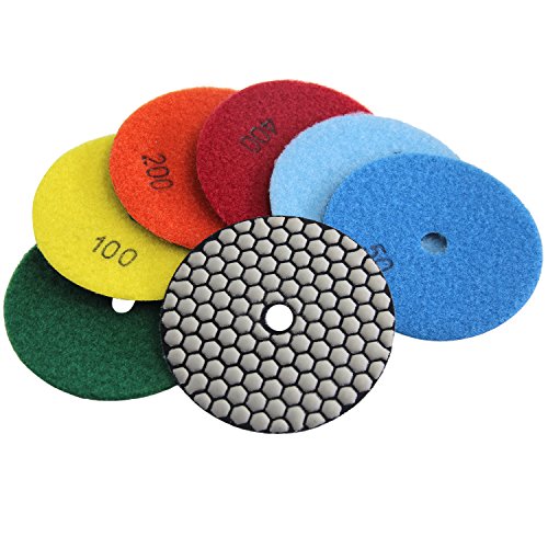 Easy Light 4" Dry Diamond Polishing Pads for Granite Marble Polisher (7 Pcs Set, Grit 50-3000)