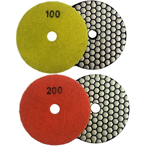 Easy Light 4" Dry Diamond Polishing Pads for Granite Marble Polisher (7 Pcs Set, Grit 50-3000)