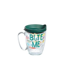 tervis bite me bait tumbler with wrap and hunter green lid 16oz mug, clear