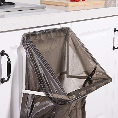 LANGUGU Stainless Steel Foldable Trash Rack Garbage Bag Holder Door Back Type Multi-Functional for Kitchen Hook Hang Dishcloth, Mounts Over Cabinet Doors Cupboards Frame