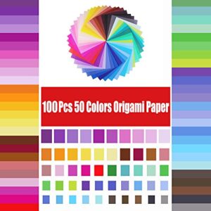 Origami Paper Large, Opret 100 Sheets 20x20cm / 8 inch Large Origami Paper 50 Vivid Colors Single Sided for Arts and Crafts Projects