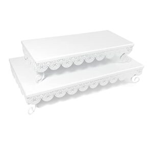 dulcet delights metal rectangle eyelet cake stands with lattice borders – cake stands for birthdays, weddings, parties and events - 14 ½"l x 6 ½”w x 3 ¼”h and 17 ½"l x 9 ½”w x 3 ¼”h – set of 2 – white