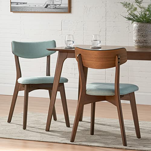 Christopher Knight Home Chazz Mid-Century Fabric Dining Chairs with Natural Walnut Finished Frame, 2-Pcs Set, Mint / Natural Walnut Finish