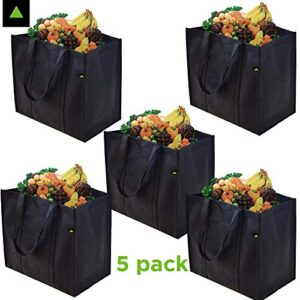 Reusable Grocery Bags Heavy Duty - 5 Pack Extra Large Collapsible Market Totes with Handles, Strong Washable Cloth Fabric Foldable Shopping Bags with Rigid Plastic Bottom for Produce, Food - 15x9.5x13