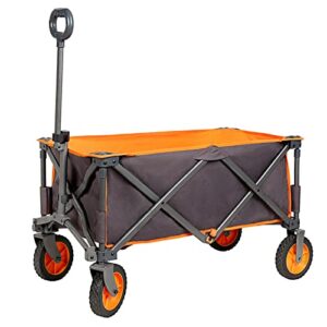 portal collapsible folding wagon, push pull foldable beach wagon cart with all-terrain wheels, heavy duty utility grocery wagon for outdoor camping garden sport shopping, holds 225 lbs, grey/orange