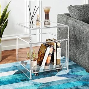onelux 2088 clear acrylic nightstand with an extra storage basket on wheels,clear decorative end table/home decor display tables,bathroom side tables