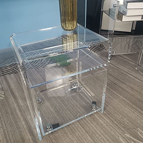 ONELUX 2088 Clear Acrylic nightstand with an Extra Storage Basket on Wheels,Clear Decorative End Table/Home Decor Display Tables,Bathroom Side Tables