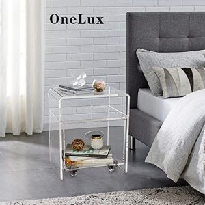 ONELUX 2088 Clear Acrylic nightstand with an Extra Storage Basket on Wheels,Clear Decorative End Table/Home Decor Display Tables,Bathroom Side Tables