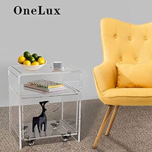 ONELUX 2088 Clear Acrylic nightstand with an Extra Storage Basket on Wheels,Clear Decorative End Table/Home Decor Display Tables,Bathroom Side Tables