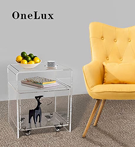 ONELUX 2088 Clear Acrylic nightstand with an Extra Storage Basket on Wheels,Clear Decorative End Table/Home Decor Display Tables,Bathroom Side Tables