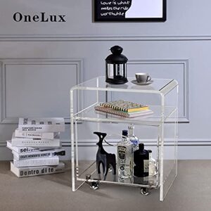 ONELUX 2088 Clear Acrylic nightstand with an Extra Storage Basket on Wheels,Clear Decorative End Table/Home Decor Display Tables,Bathroom Side Tables