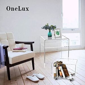 ONELUX 2088 Clear Acrylic nightstand with an Extra Storage Basket on Wheels,Clear Decorative End Table/Home Decor Display Tables,Bathroom Side Tables