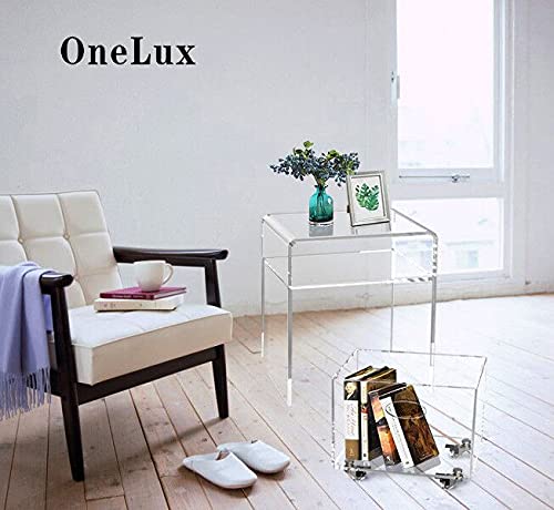 ONELUX 2088 Clear Acrylic nightstand with an Extra Storage Basket on Wheels,Clear Decorative End Table/Home Decor Display Tables,Bathroom Side Tables