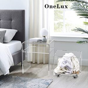 ONELUX 2088 Clear Acrylic nightstand with an Extra Storage Basket on Wheels,Clear Decorative End Table/Home Decor Display Tables,Bathroom Side Tables