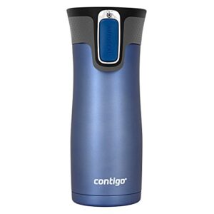 contigo west loop vacuum-insulated stainless steel thermal travel mug with autoseal spill-proof lid, reusable coffee cup or water bottle, keeps drinks hot or cold for hours, 16oz matte monaco blue