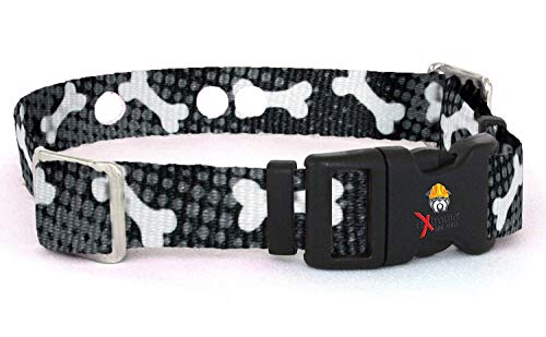 Extreme Dog Fence Replacement Containment and Training Collar Strap for Most Dog Fence Brands - Black Bones (Medium: 13" - 18" x 3/4")