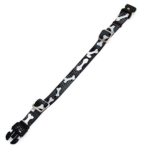 Extreme Dog Fence Replacement Containment and Training Collar Strap for Most Dog Fence Brands - Black Bones (Medium: 13" - 18" x 3/4")