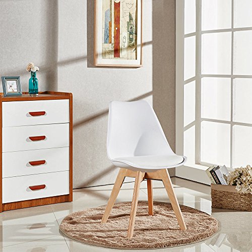 Furmax Mid Century Modern DSW Upholstered Side Beech Wood Legs and Soft Padded Shell Tulip Chair for Dining Living Room Bedroom Kitchen Set of 4 (White)