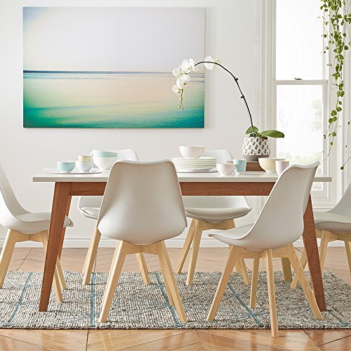 Furmax Mid Century Modern DSW Upholstered Side Beech Wood Legs and Soft Padded Shell Tulip Chair for Dining Living Room Bedroom Kitchen Set of 4 (White)