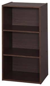 iris usa 3-tier modular open cubby storage shelf, sturdy storage bookshelf cabinet for living room bedroom guest room office dorm room kids room and bathroom, brown oak