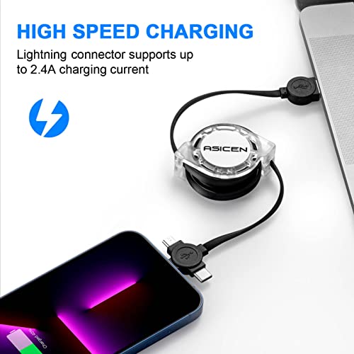 Multi Charging Cable 3.3ft 2Pack Retractable Multi Fast Charging Cord 3 in 1 Multi USB Cable with Lightning/Micro USB/Type C Sync Charger Cable for iPhone,iPad,Samsung Galaxy,LG,PS,Tablets and More