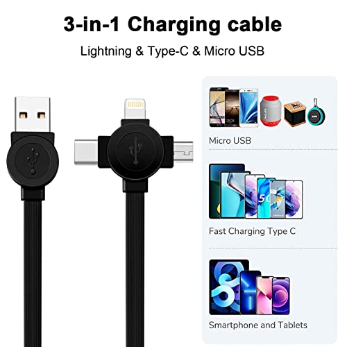 Multi Charging Cable 3.3ft 2Pack Retractable Multi Fast Charging Cord 3 in 1 Multi USB Cable with Lightning/Micro USB/Type C Sync Charger Cable for iPhone,iPad,Samsung Galaxy,LG,PS,Tablets and More