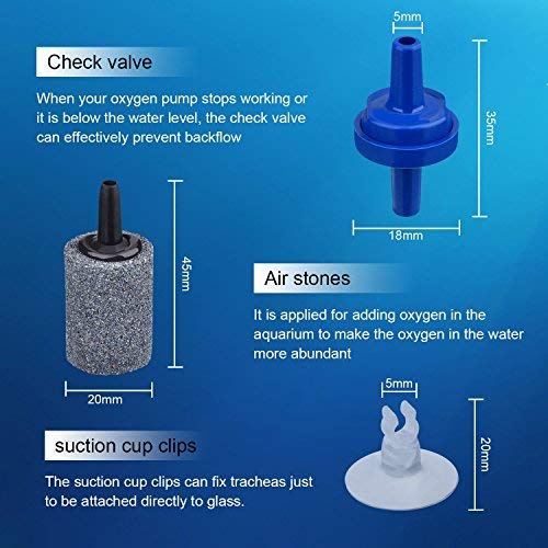 Shappy 6.5 Feet Standard Airline Tubing Air Pump Accessories for Fish Tank, 2 Bubble Release Air Stones, 2 Check Valves, 4 Suction Cup Clips, 2 Straight Connectors and 2 T-connectors