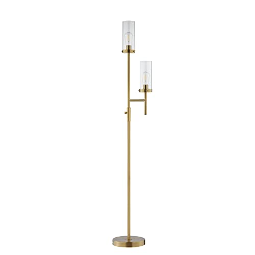 Catalina 20597-001 Modern 2-Light Uplight Floor Lamp with Clear Glass Shades, 66, Bronze