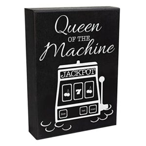 jennygems casino lover gift, queen of the machine wooden sign, slot machine sign, shelf decor and wall hanging, made in usa
