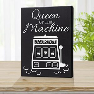 JennyGems Casino Lover Gift, Queen Of the Machine Wooden Sign, Slot Machine Sign, Shelf Decor and Wall Hanging, Made in USA