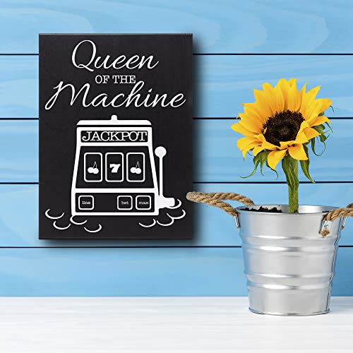 JennyGems Casino Lover Gift, Queen Of the Machine Wooden Sign, Slot Machine Sign, Shelf Decor and Wall Hanging, Made in USA