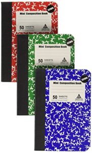 mini composition book, note pad, 3 pack in 3 different color red, green & blue
