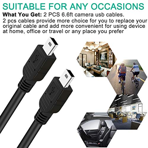 2-Pack 6FT USB Charger Power Cord for Garmin GPS Navigator Nuvi 57 52lm 55lmt 57lm 67lm 2557lmt 2589lmt 2599lmthd 2639lmt 2689lmt 40lm 255w 200 57LM C255 2539LMT 2597LMT Dashcam Gpsmap Charging Cable