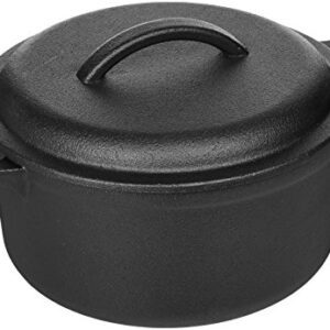 Amazon Basics Pre-Seasoned Cast Iron Round Dutch Oven with Dual Handles, 2-Quart, Black