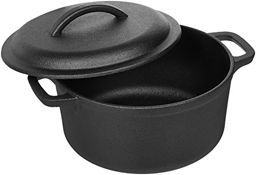 Amazon Basics Pre-Seasoned Cast Iron Round Dutch Oven with Dual Handles, 2-Quart, Black