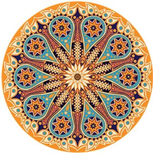 enkore absorbent coasters for drinks, set of 4 ceramic stone round cup mat in orange mandala design, cork backing no holder -other designs and colors also available with discount,search enkore mandala
