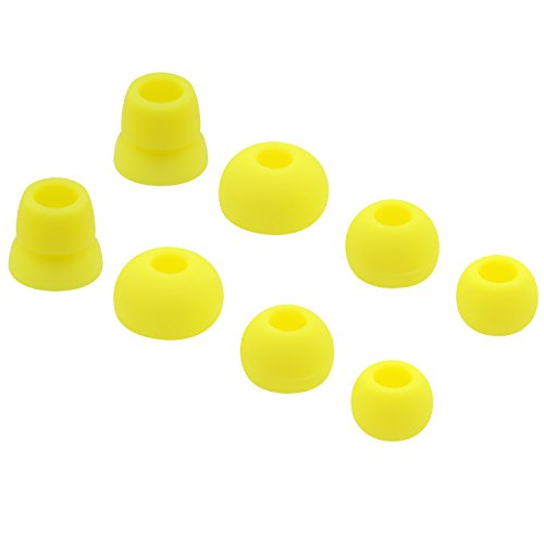 ALXCD Ear Tips for Powerbeats 3 Wireless Headphone, SML 3 Sizes 3 Pair Silicone Replacement Earbud Tips & 1 Pair Double Flange Ear Tip Cushion, Fit for Beats Powerbeats2 Wireless Pb3[4 Pair](Yellow)