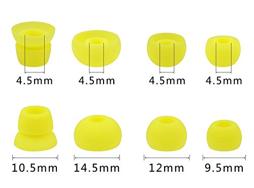 ALXCD Ear Tips for Powerbeats 3 Wireless Headphone, SML 3 Sizes 3 Pair Silicone Replacement Earbud Tips & 1 Pair Double Flange Ear Tip Cushion, Fit for Beats Powerbeats2 Wireless Pb3[4 Pair](Yellow)