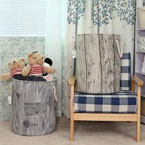 Sea Team 19.7" Large Size Stylish Tree Stump Wood Grain Canvas & Linen Fabric Laundry Hamper Storage Basket with Rope Handles, Birch