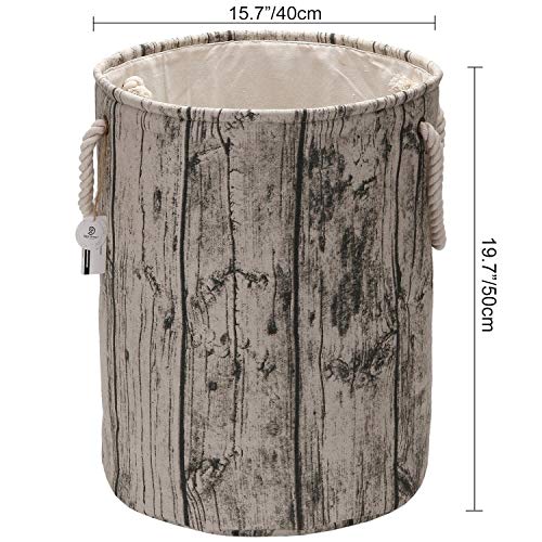 Sea Team 19.7" Large Size Stylish Tree Stump Wood Grain Canvas & Linen Fabric Laundry Hamper Storage Basket with Rope Handles, Birch