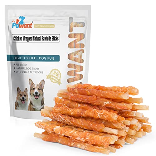 Pawant Chicken Wrapped Rawhides for Dogs Treats Puppy Training Snacks Sticks Dog Rawhide Chews All Natural Dog Treats 1lb