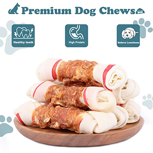 Pawant Chicken Rawhide Bones for Large Dog Treats Puppy Chews Snacks Promotes Healthy Chewing Chicken Wrapped Knot 6.5" 0.5lb