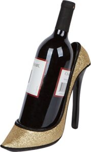 hilarious home 8.5" x 7"h high heel wine bottle holder - stylish conversation starter wine rack (gold glitter)