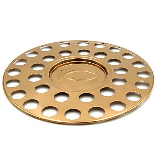 Communion Tray | Stackable | Base, Disk with Bread Plate Integrated and Cover | Stainless Steel | Brass Tone | Capacity for 33 Cups