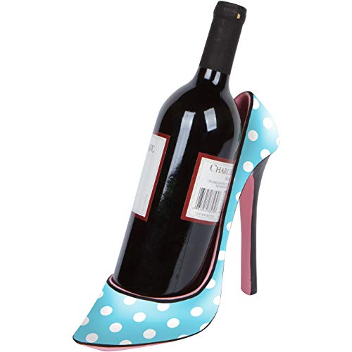 Hilarious Home 8.5" x 7"H High Heel Wine Bottle Holder - Stylish Conversation Starter Wine Rack (Teal Dot)