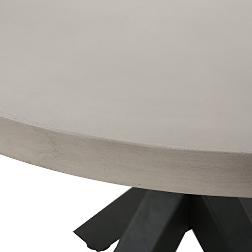 Christopher Knight Home Teague Light Weight Concrete Circular Dining Table with Iron Cross Pedestal Base, White / Black