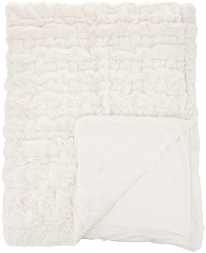 Comfort Spaces Ruched Faux Fur Plush 3 Piece Throw Blanket Set Ultra Soft Fluffy with 2 Square Pillow Covers, 50"x60", Ivory