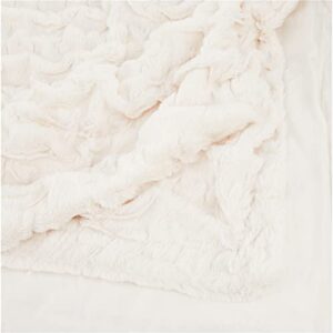 Comfort Spaces Ruched Faux Fur Plush 3 Piece Throw Blanket Set Ultra Soft Fluffy with 2 Square Pillow Covers, 50"x60", Ivory