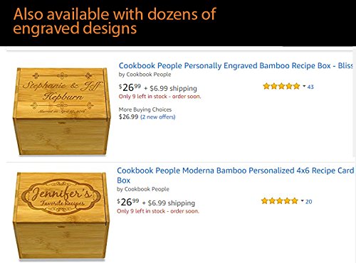 Cookbook People 4x6 Wooden Recipe Box Bamboo Wood Plain Lid - Up to 300 Cards - Includes Dividers